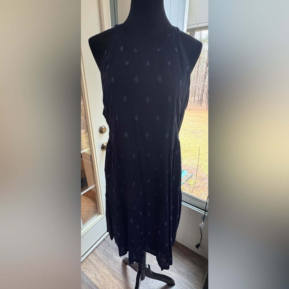 Old Navy Navy Blue Dress with Subtle Leaf Embroidery